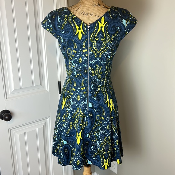 Plenty by Tracy Reese Blue Paisley Melanie Cap Sleeve Dress Size 4 - Picture 4 of 9